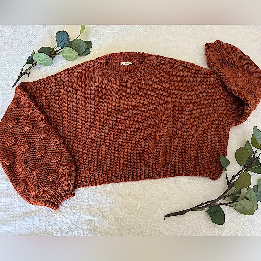 En Creme (VICI) Knitted Cropped Sweater in Rust